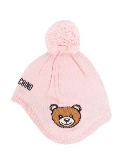 Moschino Kids' Logo-embroidered Knitted Hat In Pink