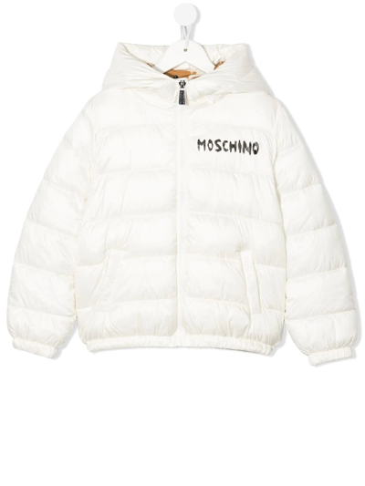 Moschino Kids' Padded Hooded Logo-print Jacket In White
