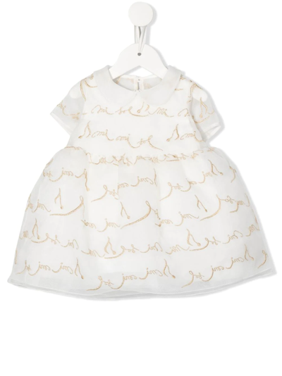 Mi Mi Sol Babies' Metallic Logo-embroidered Party Dress In Neutral