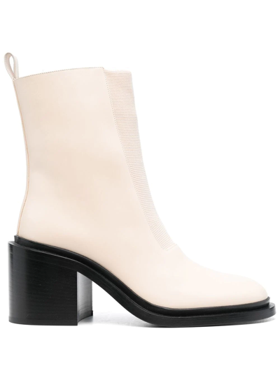 Jil Sander Leather Block-heel Boots In Neutrals