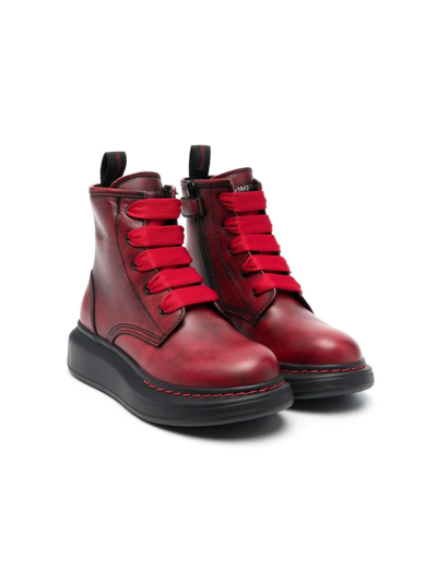 Alexander Mcqueen Kids' Lace-up Tall Boots In Red