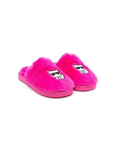 Karl Lagerfeld Kids' K/ikonik Patch-detail Slippers In Rosa