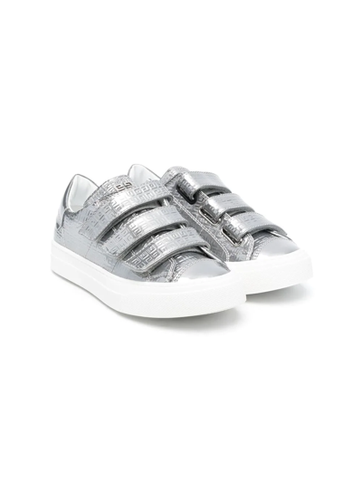Givenchy Kids' Silver Metallic Monogram Velcro Sneakers In Grey