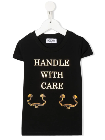 Moschino Kids' Handle With Care T-shirt In Black
