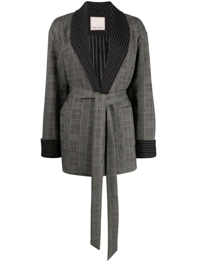 Antonio Marras Check-print Belted Jacket In Grey