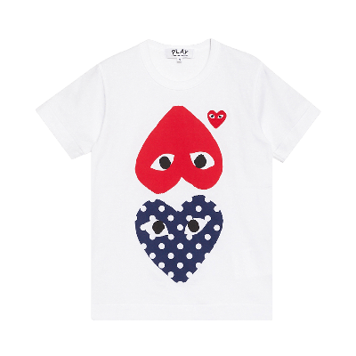 Pre-owned Comme Des Garçons Play Polka Dot Upside Down Heart T-shirt 'white'