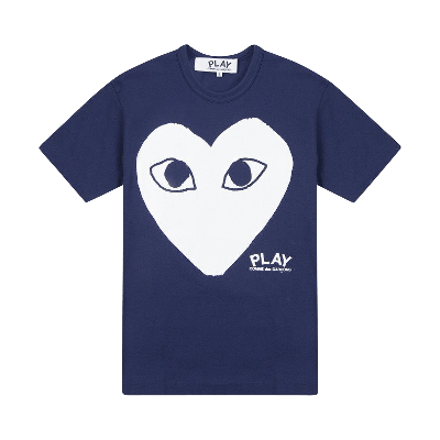 Pre-owned Comme Des Garçons Play Heart Text T-shirt 'navy' In Blue