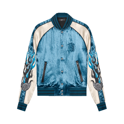 Pre-owned Amiri Satin Flames Souvenir Jacket 'blue'