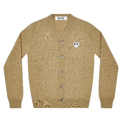 Pre-owned Comme Des Garçons Play Natural Cardigan With White Heart 'natural' In Tan