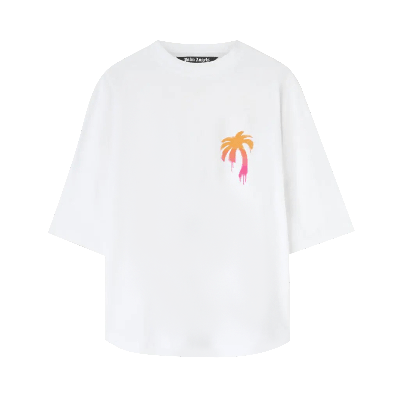 Pre-owned Palm Angels Sprayed Palm Logo Over Tee 'white/fuchsia'