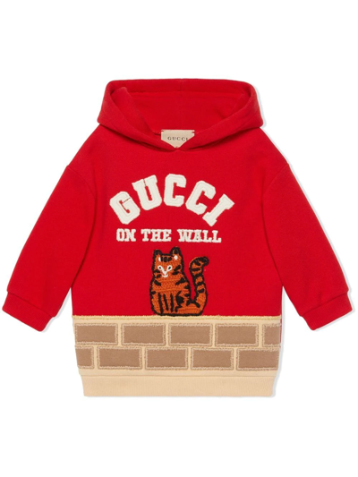 Gucci Babies' Felted Cotton Hoodie In Red