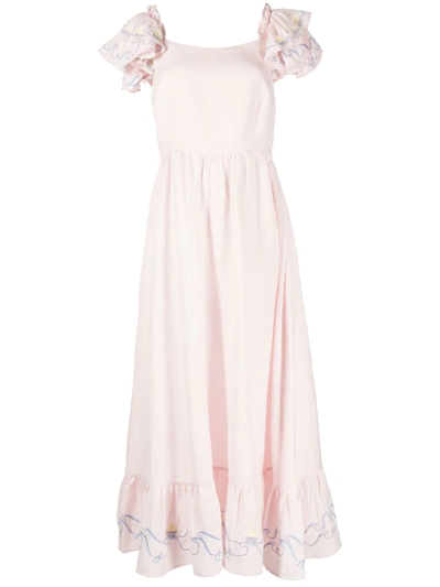 Helmstedt Brise Embroidered Linen-blend Maxi Dress In Light Pink