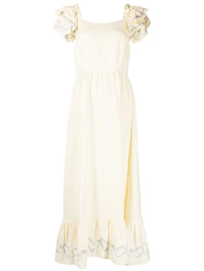 Helmstedt Brise Embroidered Linen-blend Maxi Dress In Yellow