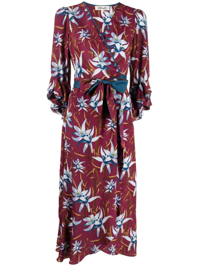 Diane Von Furstenberg Floral-print Wrap Dress In Grape