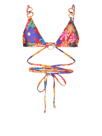 Patbo Aster Embellished Floral-print Triangle Bikini Top In Red
