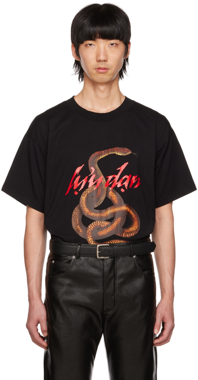 Lu'u Dan Black Knotted Snake Oversized Concert T-shirt In Black + Snake Print