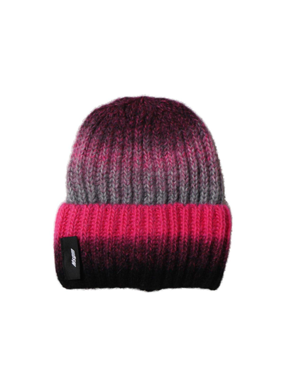 Msgm Color-block Knitted Beanie  In Pink/grey