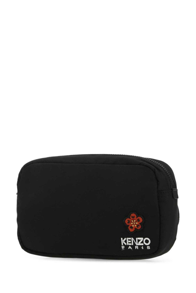 Kenzo Poppy-patch Zipped Belt Bag In Nero