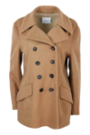 Malo Three-quarter Coat In Wool And Cashmere With Double-breasted Buttoning And Contrasting Tailored Seam In Tobacco