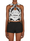 Versace Baroque Pattern Sleeveless Cropped Top In Nero E Bianco