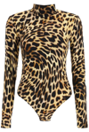 Stella Mccartney Cheetah Print Long Sleeve Turtleneck Bodysuit In Beige E Nero