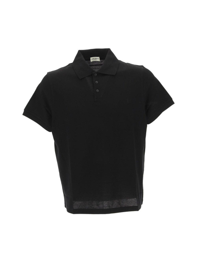 Saint Laurent Buttoned Short-sleeved Polo Shirt In Black