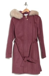 Cole Haan Signature Faux Fur Trim Wool Blend Jacket In Rose