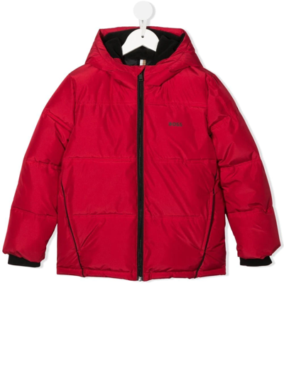 Bosswear Kids' Logo-print Hooded Puffer Jacket In Red