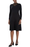 Nina Leonard Sheer Knit Inset Sweater Dress In Black