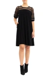 Nina Leonard Stripe Mesh Dress In Black