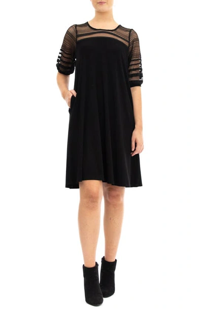 Nina Leonard Stripe Mesh Dress In Black