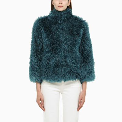 Becagli Cobalt Faux Fur Coat In Mohair In Blue