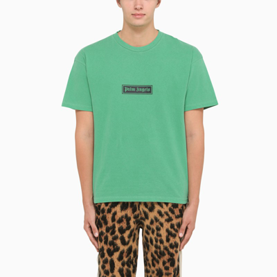Palm Angels Green Cotton Crew Neck T-shirt With Logo