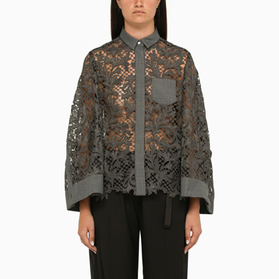 Sacai Oversized Anthracite Grey Shirt With Lace In Multicolor