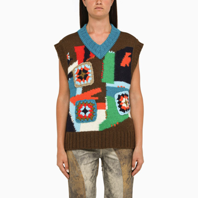 Andersson Bell Multi-coloured Knitted Waistcoat In Brown