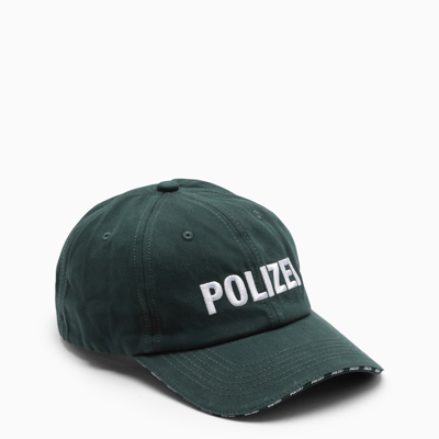 Vetements Slogan-embroidered Cotton Cap In Green