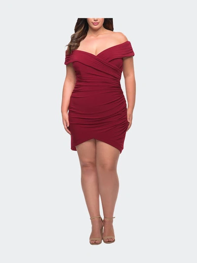 La Femme Short Jersey Off The Shoulder Dress In Red