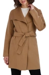 Tahari Ella Tie Belt Wool Blend Coat In Camel