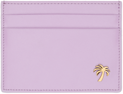 Palm Angels Palm Beach Leather Card Holder In Lilac