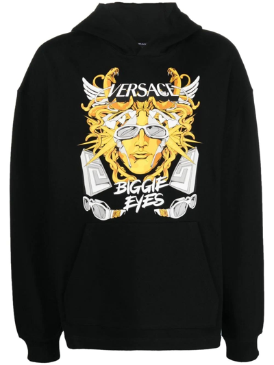 Versace Biggie Print Cotton Hoodie In Black+print