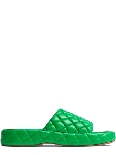 Bottega Veneta Green Quilted Leather Flat Sandals In 3708