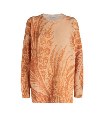 Etro Foliage Print Wool Jumper In Orange