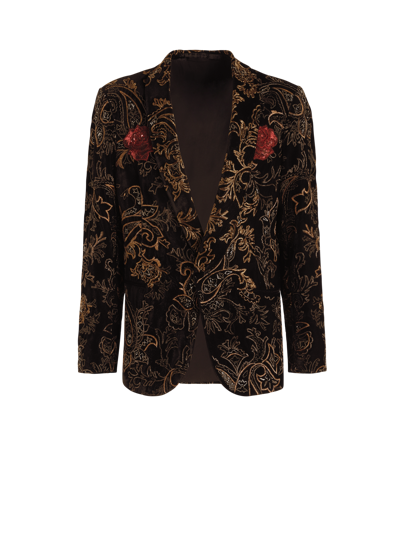 Etro Semi-traditional Jacket Embroidered With Paisley Patterns And Rose In Black