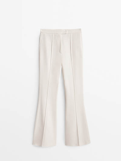 Massimo Dutti Bootcut Trousers With Central Seam In Cream