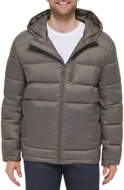 Cole Haan Hooded Nylon Puffer Jacket In Charcoal