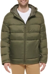 Cole Haan Hooded Nylon Puffer Jacket In Army Green