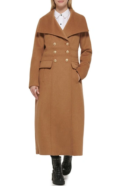 Karl Lagerfeld Double Breasted Wool Blend Military Coat In Camel