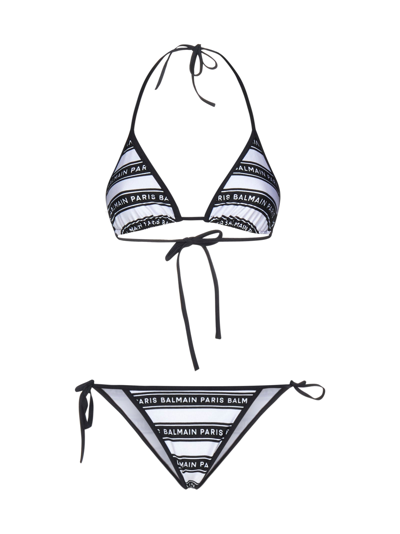 Balmain Logo Print Bikini - 黑色 In White