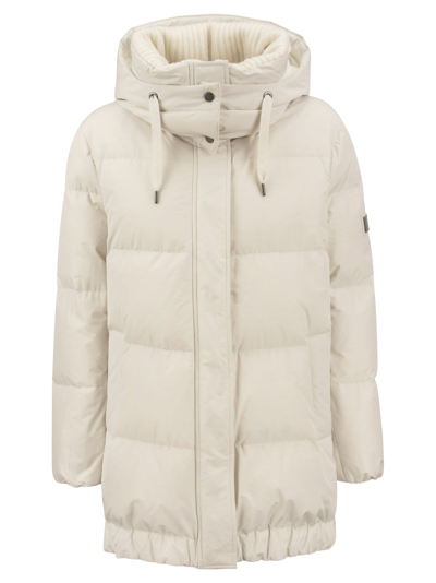 Brunello Cucinelli Water-repellent Taffeta Down Jacket With Precious Patch And Detachable Hood In Milk