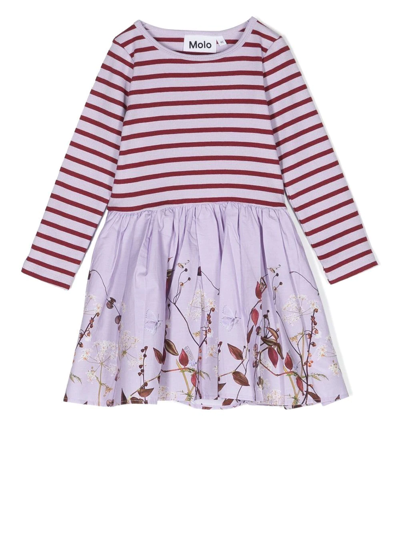 Molo Babies' Mix-print Long-sleeved Dress In Lilla